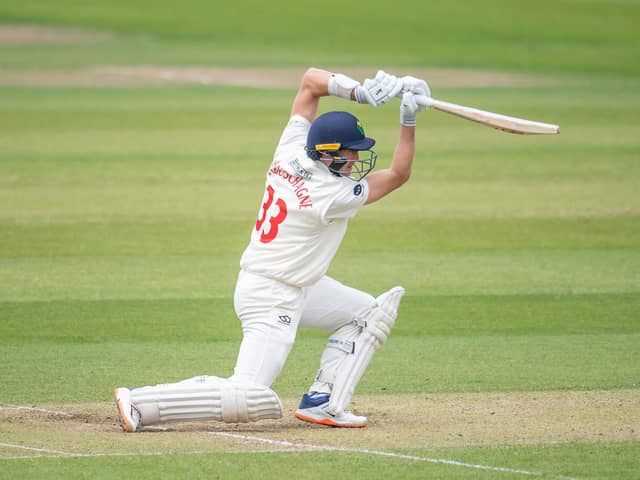 Fit for a king: Marnus Labuschagne hits out on his way to an unbeaten 170 against Yorkshire on day three at Headingley. Picture by Allan McKenzie/SWpix.com