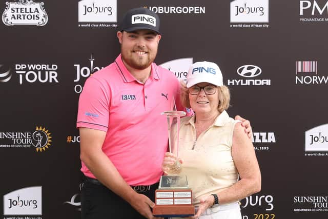 Dan Bradbury of Wakefield with his mum after winning the Joburg Open at Houghton GC on November 27, 2022 in Johannesburg (Picture: Luke Walker/Getty Images)