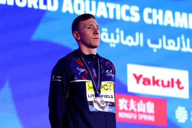 Finest hour: Max Litchfield of Great Britain poses with his silver medal after the Men's 400m Individual Medley Final of the Doha 2024 World Aquatics Championships (Picture: Maddie Meyer/Getty Images)