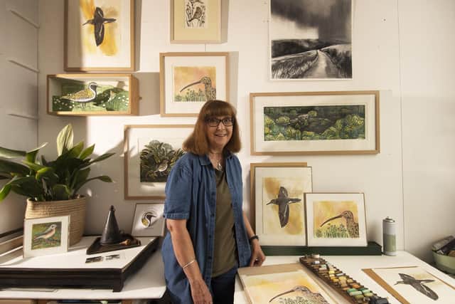 Hebden Bridge Open studios. Artist Angie Rogers pictured at work at Linden Mill, Linden Road, Hebden Bridge. Picture taken by Yorkshire Post Photographer Simon Hulme