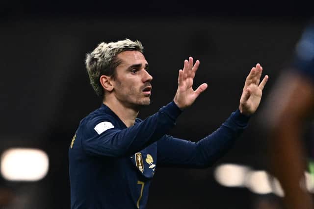 France's forward #07 Antoine Griezmann gestures during the Qatar 2022 World Cup semi-final football match between France and Morocco (Picture: GABRIEL BOUYS/AFP via Getty Images)