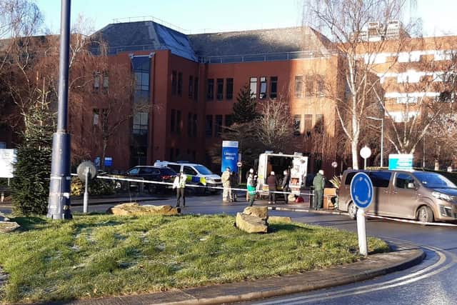 Army bomb disposal experts on site at St James' University Hospital in Leeds on the day that Mohammad Farooq was arrested.