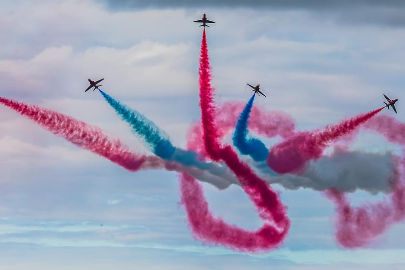 Red Arrows leave their trademark vapour trails in the sky.
picture: Brian Murfield