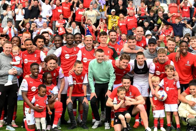 The Rotherham players celebrate staying up (Picture: Simon Hulme)