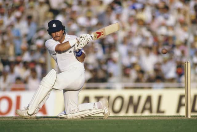 Allan Lamb plays the ball away during a sprightly innings but it was not enough as England came up short against Australia. Photo by Chris Cole/Allsport/Getty Images/Hulton Archive.