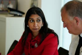 Home Secretary Suella Braverman (left) with Chief Constable of Greater Manchester Police Stephen Watson during a visit to Greater Manchester Police HQ in Manchester, as part of an announcement on police "pursuing all reasonable lines of inquiry to solve more crime"