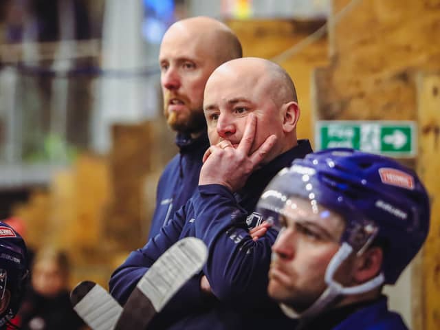 NEW ERA: Leeds Knights' head coach Ryan Aldridge and assistant Davey Lawrence, who will head up the Knights' second team in NIHL North One in 2024-25. Picture: Jacob Lowe/Knights Media.