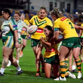 Australia's Taliah Fuimaono celebrates scoring a try against the Cook Islands. (Picture: Mike Egerton/PA Wire)