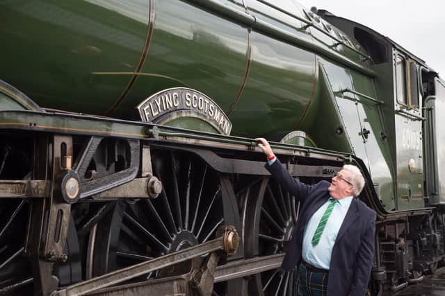 Sir William McAlpine with Flying Scotsman at NRM 2016.
Picture:  the NRM