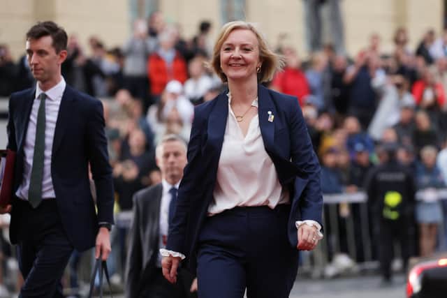 British Prime Minister Liz Truss arrives for the first day of the inaugural gathering of European Political Community (EPC) on October 6, 2022 in Prague, Czech Republic. (Photo by Sean Gallup/Getty Images)