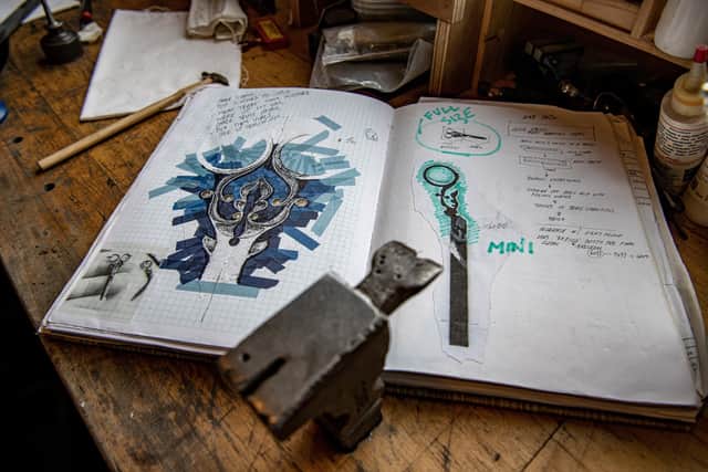 Working drawings by cutler Grace Horne photographed by Tony Johnson for The Yorkshire Post.