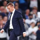 Brendan Rogers, manager of Leicester City looks dejected following his side's defeat during the Premier League match between Tottenham Hotspur and Leicester City at Tottenham Hotspur Stadium on September 17, 2022 in London, England. (Photo by Clive Rose/Getty Images)