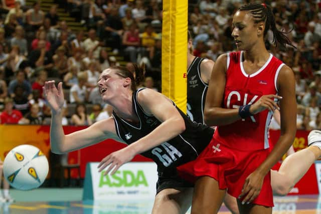 Back in the day: Geva Mentor, right, then a fresh-faced teenager playing for England in her first Commonwealth Games in Manchester in 2002 (Picture: Michael Bradley/Getty Images)