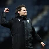 Danny Rohl, manager of Sheffield Wednesday, celebrates towards the fans following the team's victory at Preston (Picture: Jess Hornby/Getty Images)