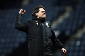 Danny Rohl, manager of Sheffield Wednesday, celebrates towards the fans following the team's victory at Preston (Picture: Jess Hornby/Getty Images)