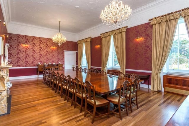 The formal dining room is exquisite