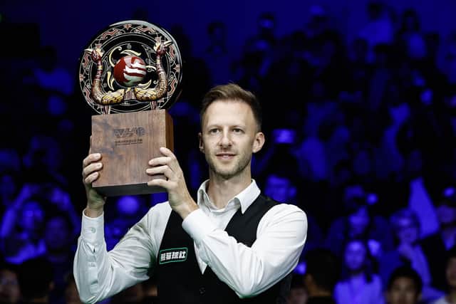 Judd Trump holds the trophy after beating Ali Carter on Day 7 of World Snooker Wuhan open 2023 at Wuhan Stadium on October 15th, 2023, the second of three wins in a row for the Bristolian (Picture: Wang HE/Getty Images）