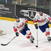 MISSING IN ACTION: Brandon Whistle (far left), in action for GB against Romania with Steelers' team-mate Cole Shudra in the Olympic Pre-Qualifiers in Cardiff back in February. Picture: Dean Woolley/IHUK Media.