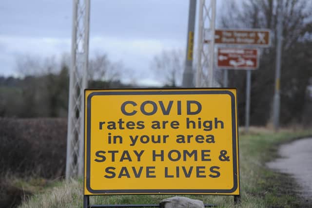 A road sign put up during the Covid crisis on Leeds Road, Harrogate. PIC: Gerard Binks