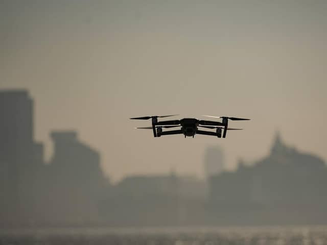 A drone flies. (Pic credit: Christopher Furlong / Getty Images)