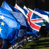 European Union flags and a British flag. PIC: PA