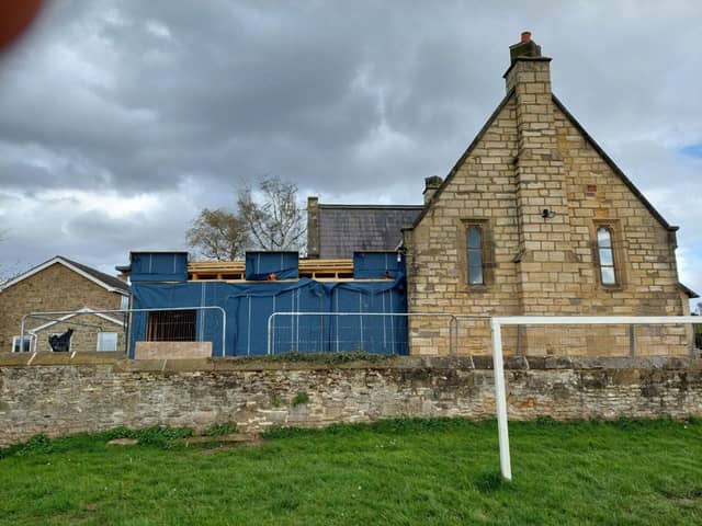 The hall from the west, extension in progress
