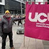 Protesters from the National Education Union (NEU), Trades Union Congress (TUC), Public and Commercial Services (PCS), and University and College Union (UCU), gather at a TUC rally. PIC: PA