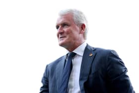 BRADFORD, ENGLAND - AUGUST 09: Mark Hughes, Manager of Bradford City looks on prior to the Carabao Cup First Round match between Bradford City and Hull City at University of Bradford Stadium on August 09, 2022 in Bradford, England. (Photo by George Wood/Getty Images)