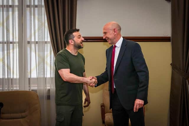 Defence Secretary John Healey meeting Ukrainian President Volodymyr Zelensky. PIC: MoD/PA Wire