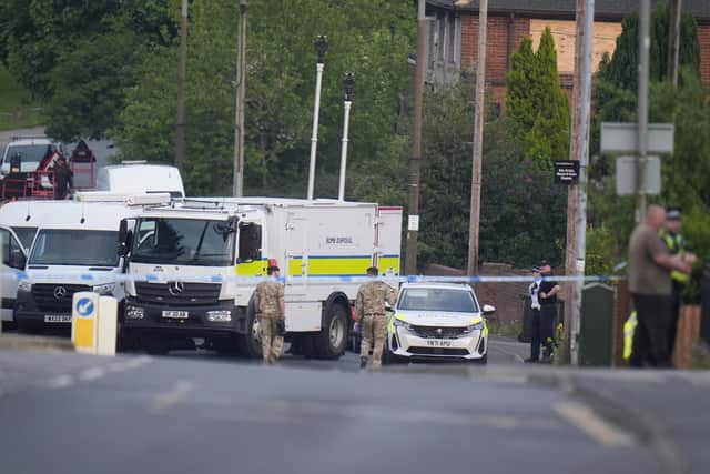 Emergency services at the scene in Grimethorpe after more than 100 homes were evacuated in the former pit village after an Army bomb squad was deployed in the wake of a police operation. Photo credit: Danny Lawson/PA Wire