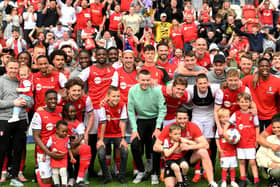 CELEBRATIONS: Rotherham United players celebrate staying up