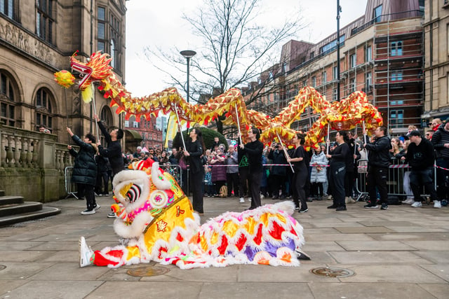 Hundreds watched on as Sheffield's Chinese Lion Dance Team performed The Wakening of the Loin