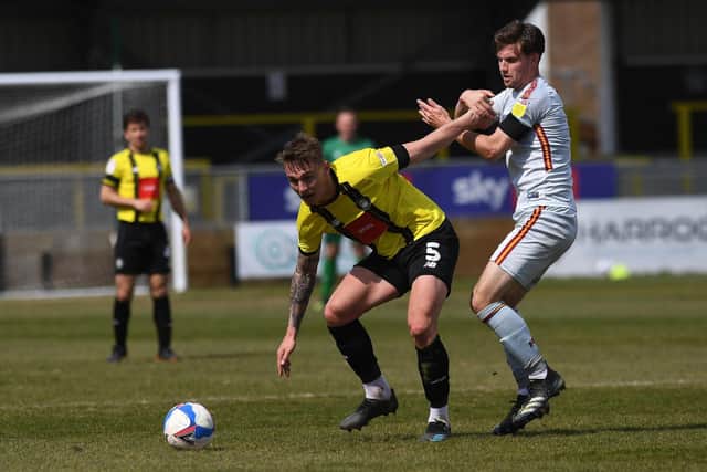 DERBY DAY: Action from last season's League Two game between Harrogate Town and Bradford City last season