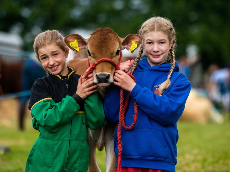 Sisters Bethany, 7 Emily Wood, aged 11, of Cowden near Hornsea holding one of their Jersey calves
