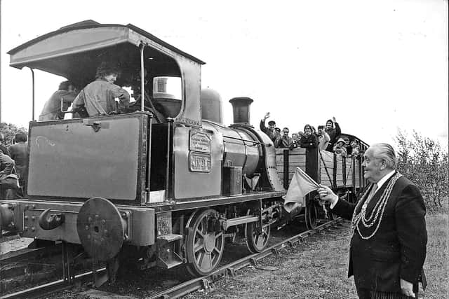Middleton Railway with Lord Mayor Cn William Hudson waves off a 1909 Windle 0-4-0 Burrows well tank locomotive 24 Oct 1977