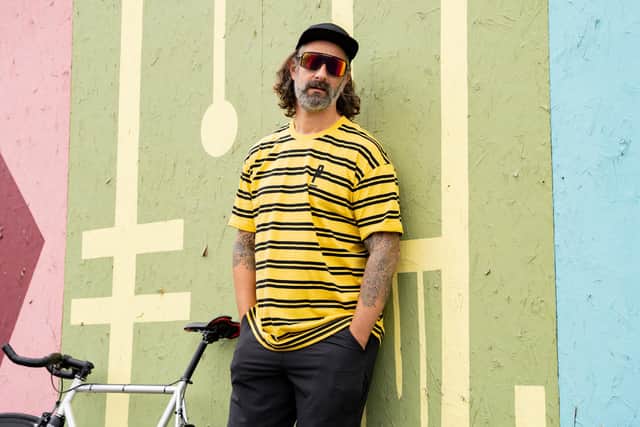Sam Morgan, founder of Yorkshire cyclewear brand Paria, is partnering with Blur to produce a limited run of jerseys and accessories celebrating its iconic albums and artwork as part of its world tour. Picture: Sam Andrews