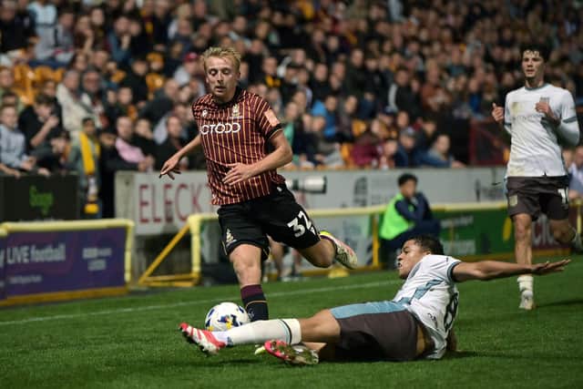 Bradford City midfielder George Lapslie, who was handed his first league start since August 30 in the League One home game against Plymouth Argyle. Picture: Jonathan Gawthorpe