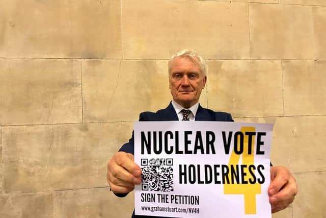 Conservative Beverley and Holderness MP Graham Stuart promoting his Nuclear Vote 4 Holderness campaign. Picture is from Graham Stuart