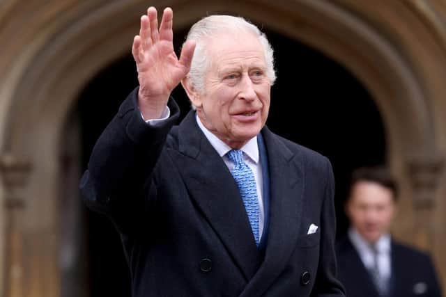 King Charles III following the Easter Mattins Service at St George's Chapel at Windsor Castle in Berkshire. PIC: Hollie Adams/PA Wire