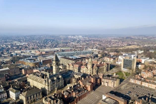 Ariel view of Wakefield city centre