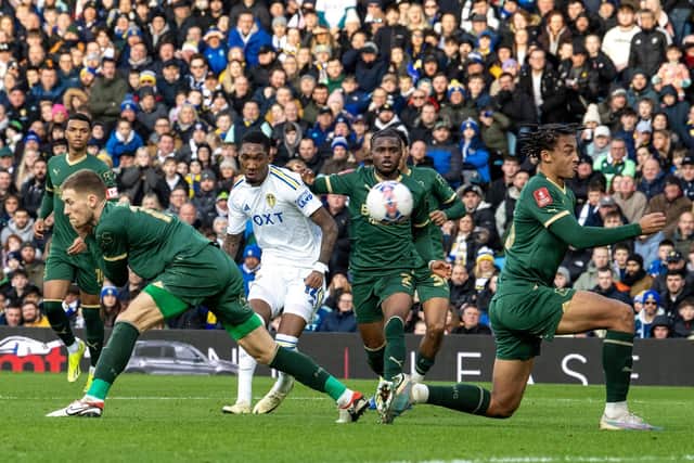 GOAL: Jaidon Anthony puts Leeds United 1-0 up against Plymouth Argyle in the FA Cup