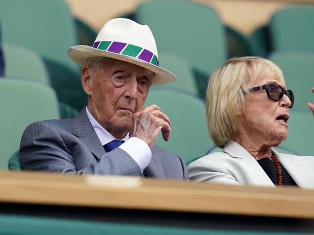 Sir Michael Parkinson in the Royal Box on day ten of the 2022 Wimbledon Championships