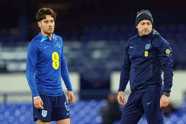 STEPPING UP: England manager Lee Carsley and Hayden Hackney. Picture: Martin Rickett/PA