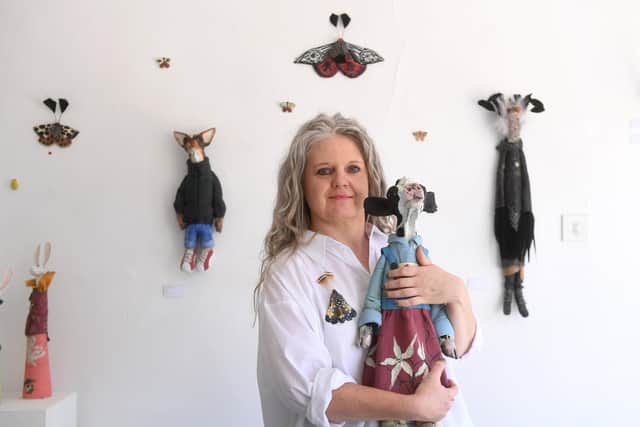 Artist Amanda Crump picturedwith her work at Cupola Gallery 174-178a Middlewood Road, Sheffield  .Picture taken by Yorkshire Post Photographer Simon Hulme