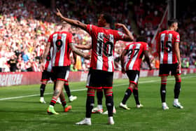 SHEFFIELD, ENGLAND - SEPTEMBER 02: Cameron Archer of Sheffield United celebrates after Jordan Pickford of Everton (not pictured) scores an own goal and Sheffield United's second goal during the Premier League match between Sheffield United and Everton FC at Bramall Lane on September 02, 2023 in Sheffield, England. (Photo by Matthew Lewis/Getty Images)