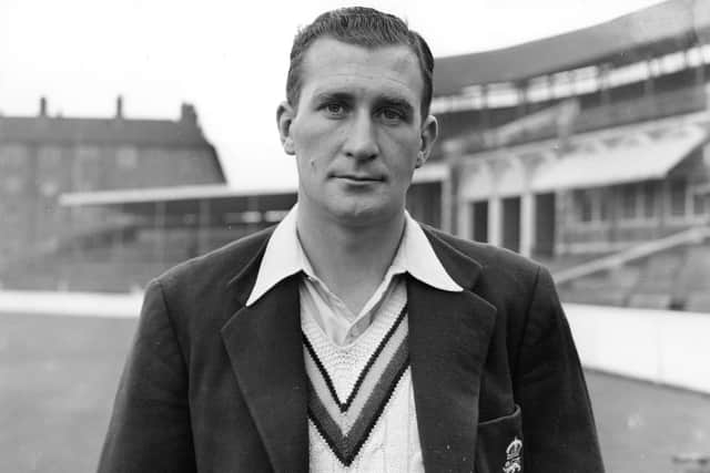Jim Laker, the Yorkshire-born off-spinner, and the first man to take all 10 wickets in a Test innings. Photo by Central Press/Getty Images.