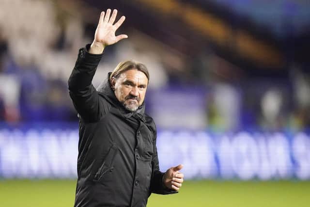 Leeds United manager Daniel Farke gestures to the fans after the Sky Bet Championship match at Sheffield Wednesday. Photo: Danny Lawson/PA Wire.