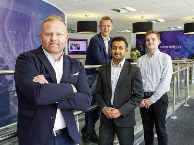 Left to right: Chris Powell of Savoy Timber Holdings, (back) Gavin Lamb of Azets, and (front) Hitesh Tailor and Luke Mansfield of Clarion. Picture by Simon Dewhurst Photo Ltd.