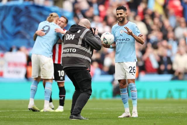 HAT-TRICK: Riyad Mahrez poses for a photograph after his Wembley hat-trick for Manchester City against Sheffield United