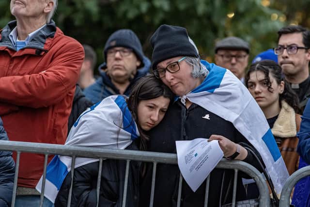 The Leeds Jewish community hold a vigil in Millennium Square in Leeds city centre following the killing of hundreds of Israeli citizens by Hamas terrorists, photographed for The Yorkshire Post by Tony Johnson. 11th October 2023